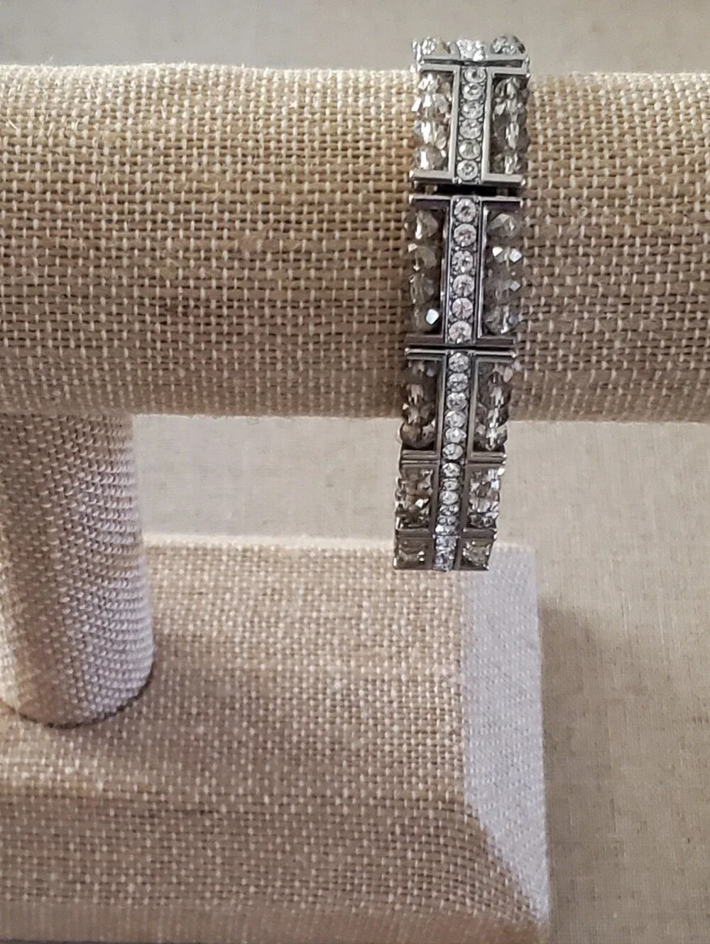 ​White House Black Market Silver Crystal Faceted Bead Multi Row Stretch Bracelet